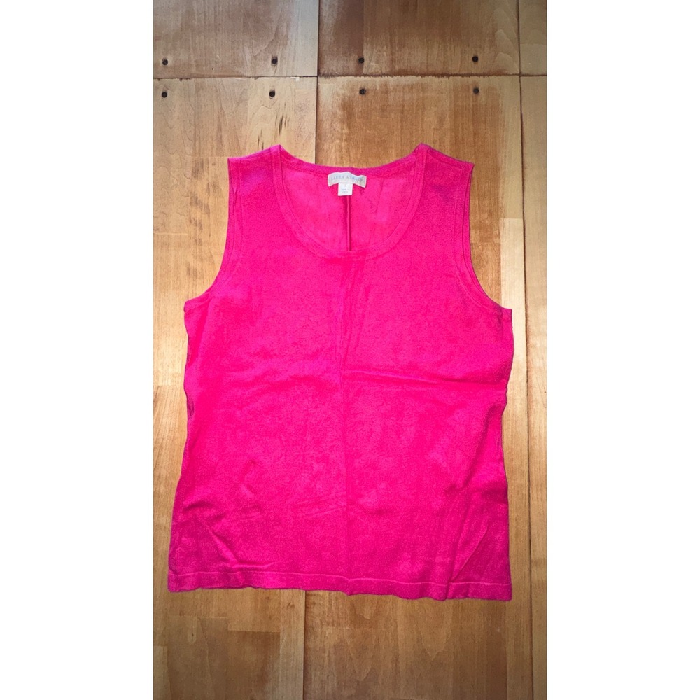 Laura Ashley Womens Hot Pink Rayon Blend Knit Sleeveless Shell Top Size Small‎